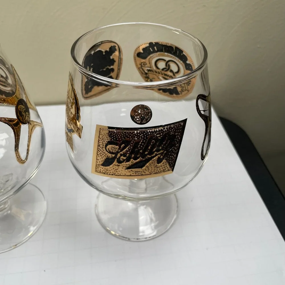 VTG Pabst Blue Ribbon PBR‎ Beer Glass Set 4 Gold MCM Brewery Promo Barware